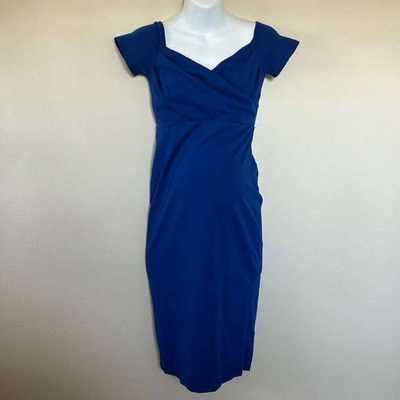 PinkBlush Royal Cobalt Blue Off Shoulder Sweetheart
Neckline Maternity Dress - Picture 4 of 11